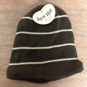 5/$15 NWT Knit Hat Brown & Tan Striped Fleece-Lined Hat OS